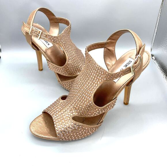 Steve Madden Gloww Sandals Women’s 8.5 Rose Gold Studded Stiletto Heels - Picture 1 of 13